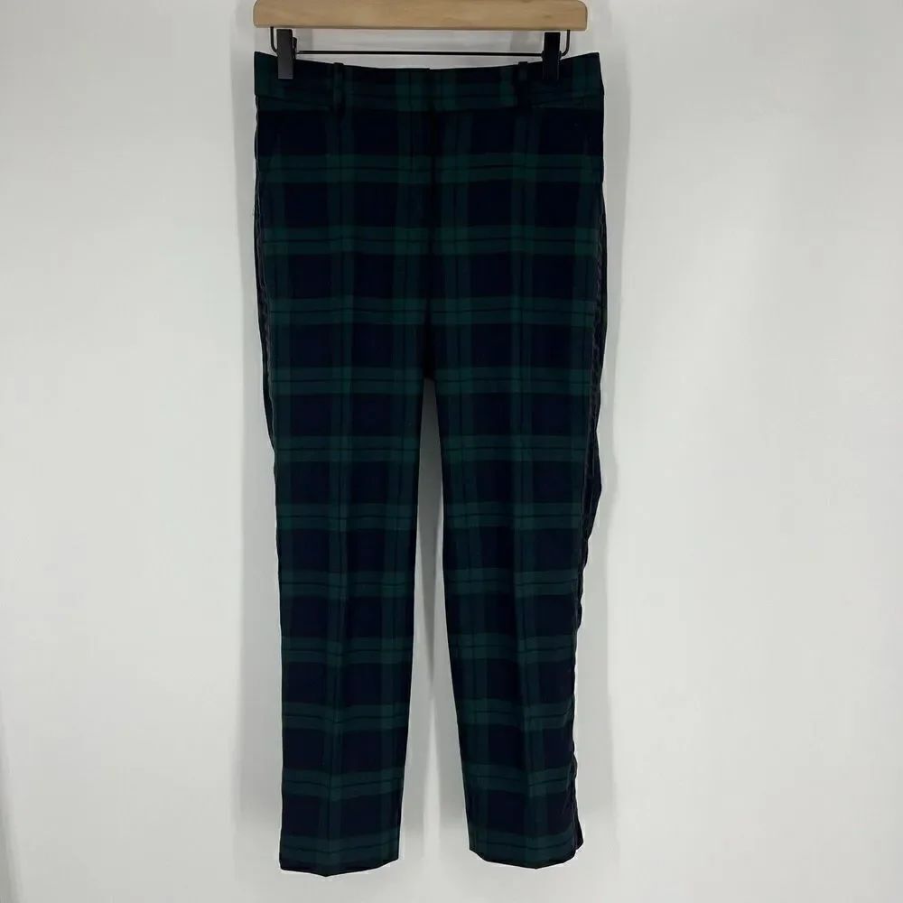 Talbots Pants Size 2 Petite Green Navy Hampshire Wool Stretch Ankle Tartan Plaid